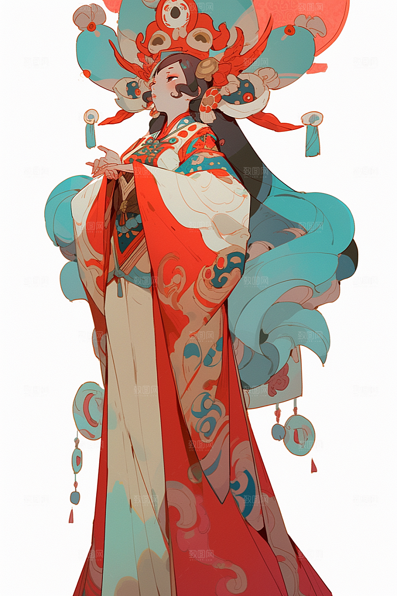 京剧女孩国粹中式插画