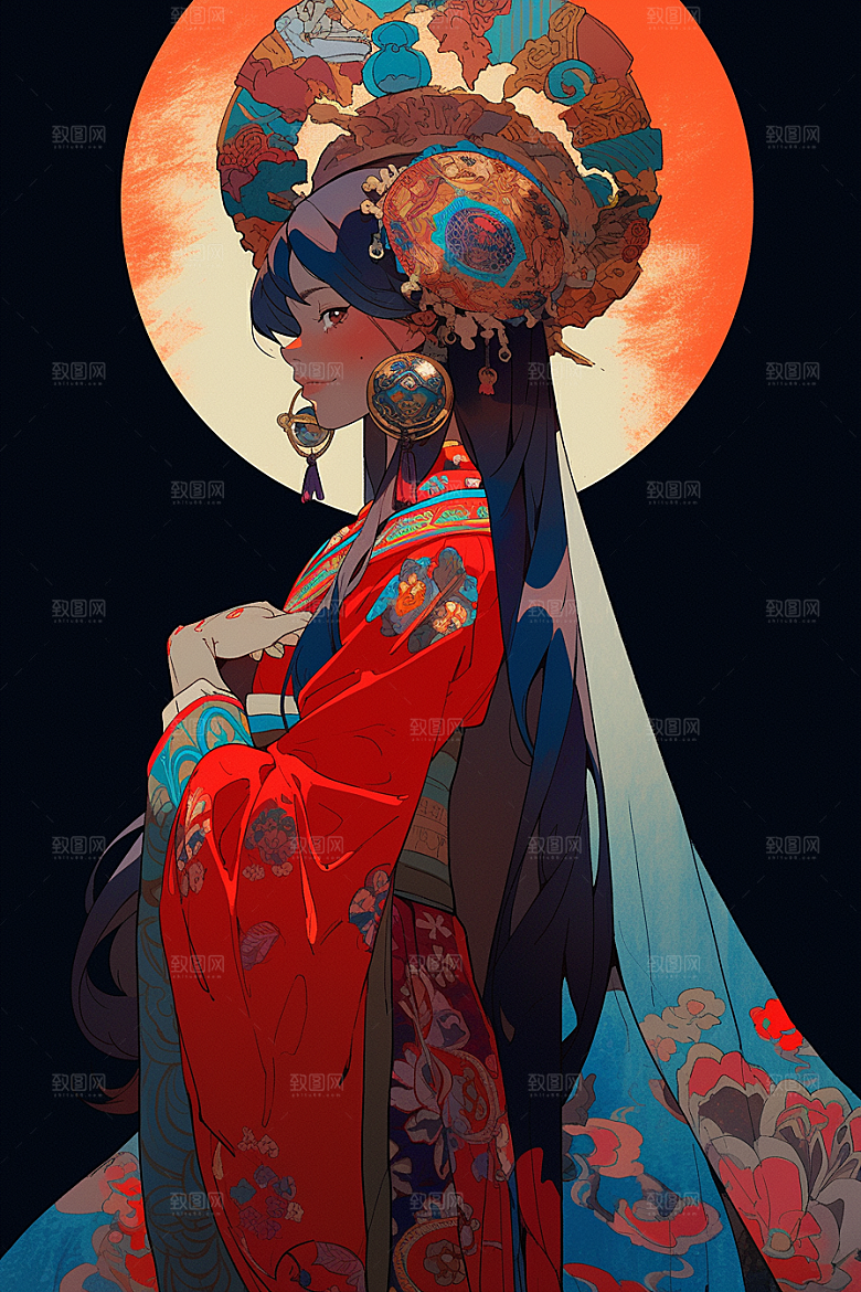 京剧女孩国粹中式插画