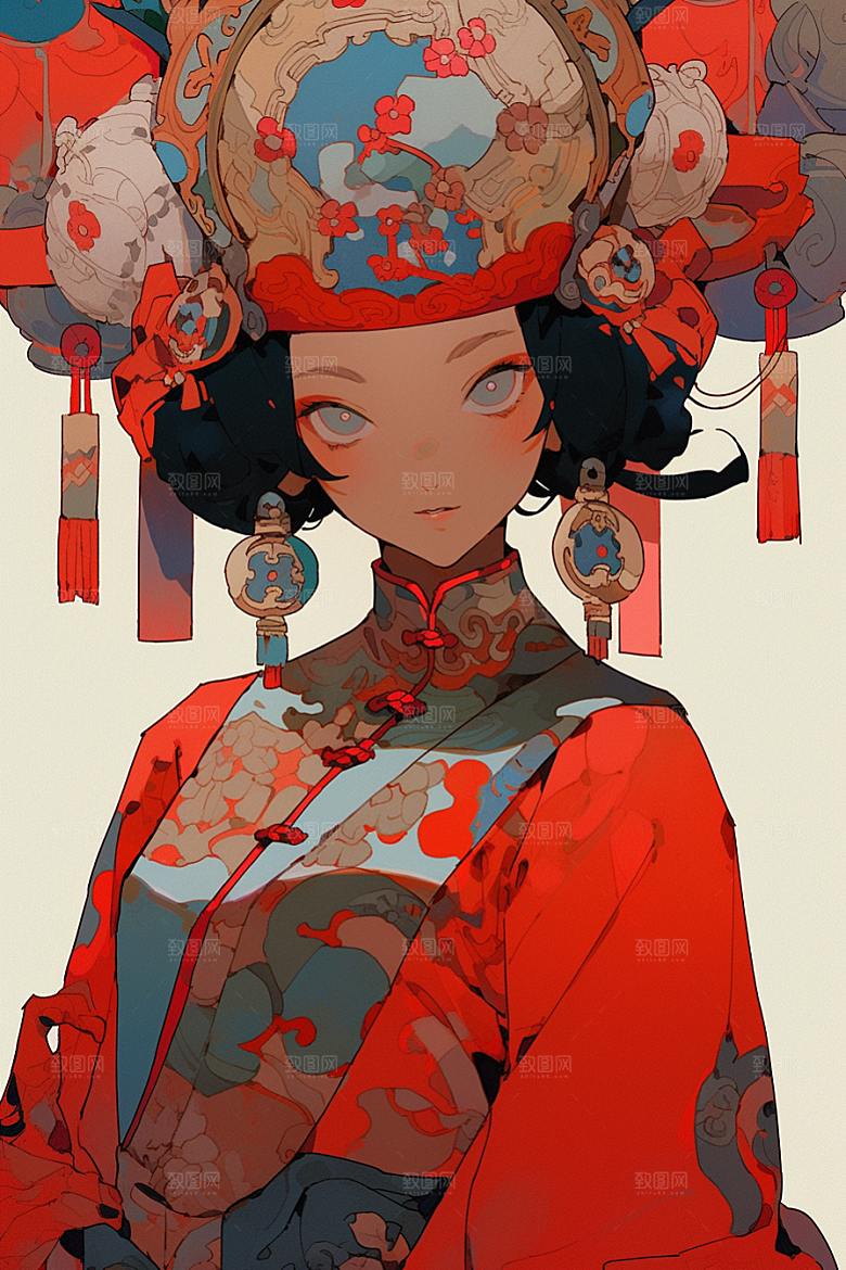 京剧女孩戏曲国潮插画