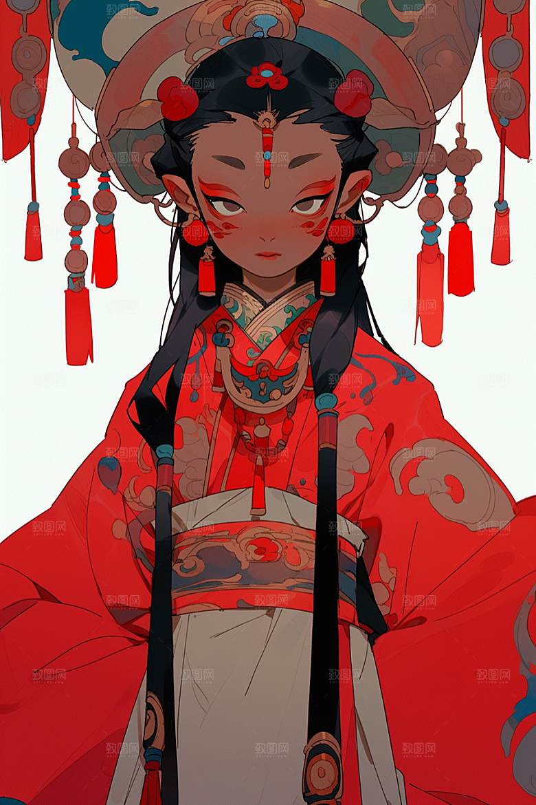 京剧女孩中国风手绘插画