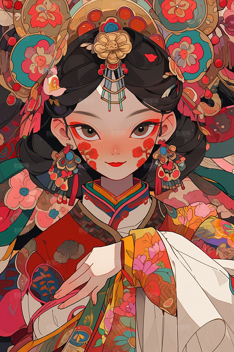 京剧女孩传统风格戏曲插画
