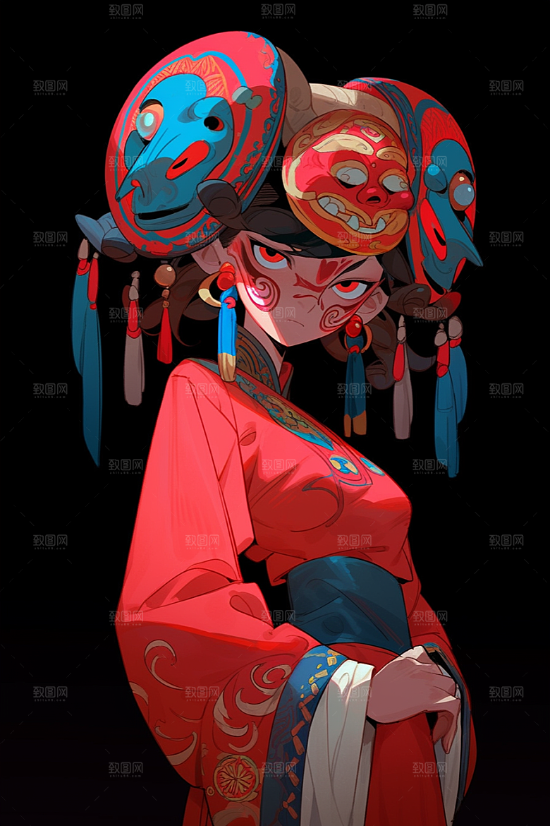 京剧女孩传统风格戏剧插画