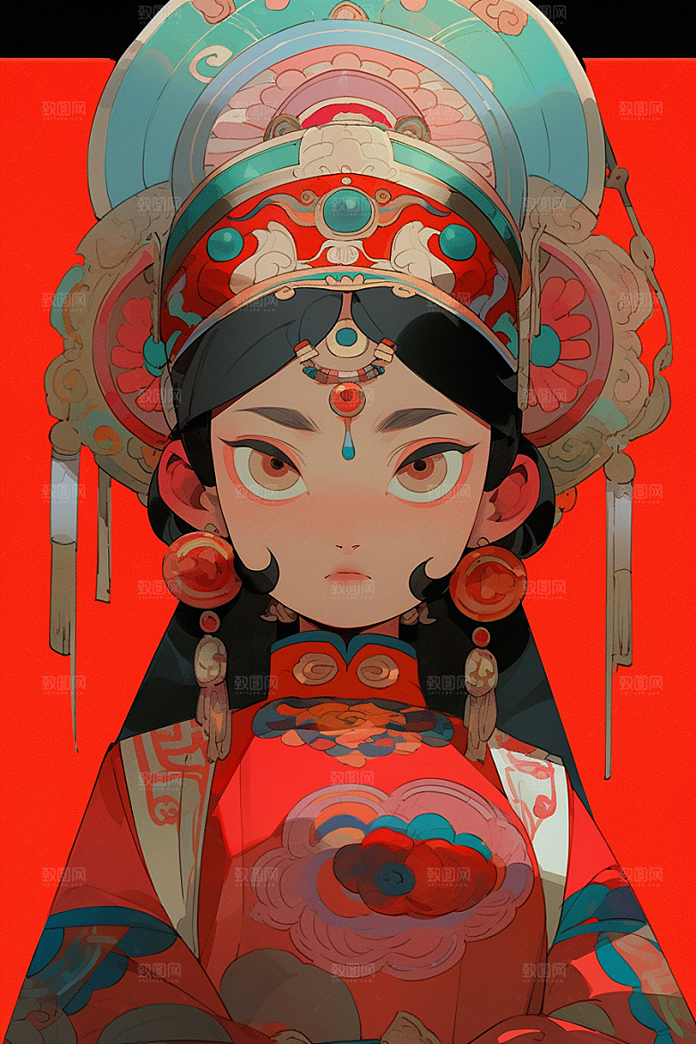 京剧女孩扮相戏曲插画
