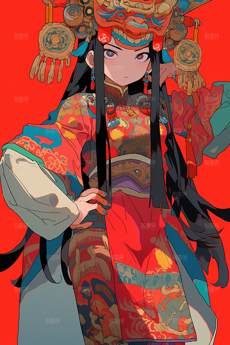 京剧女孩传统风格戏曲插画