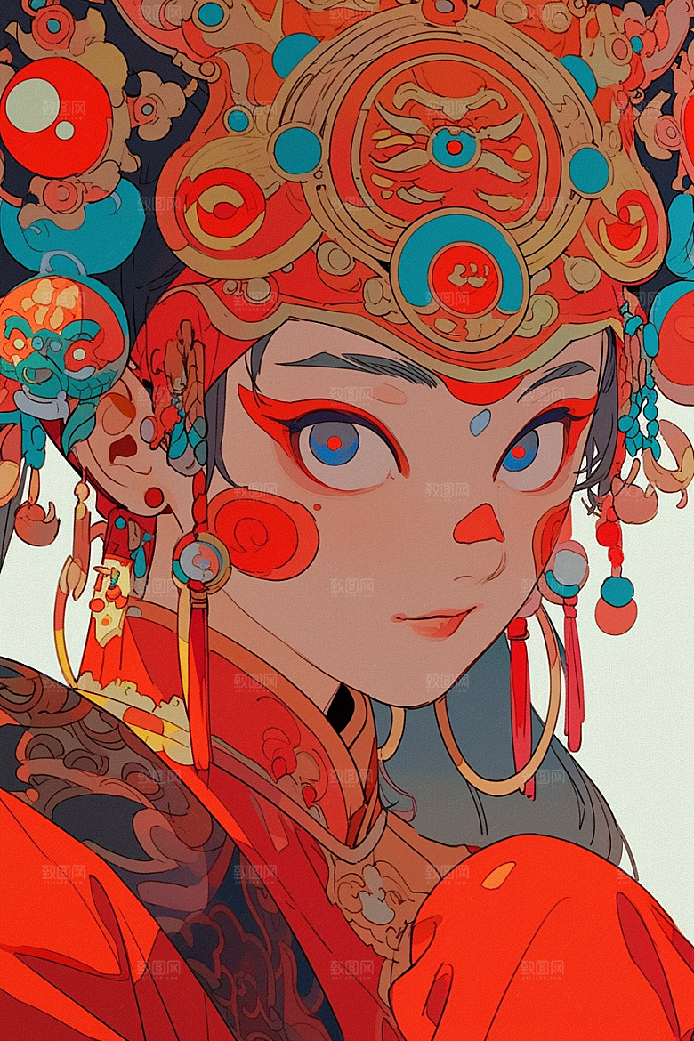 京剧女孩国粹国潮插画
