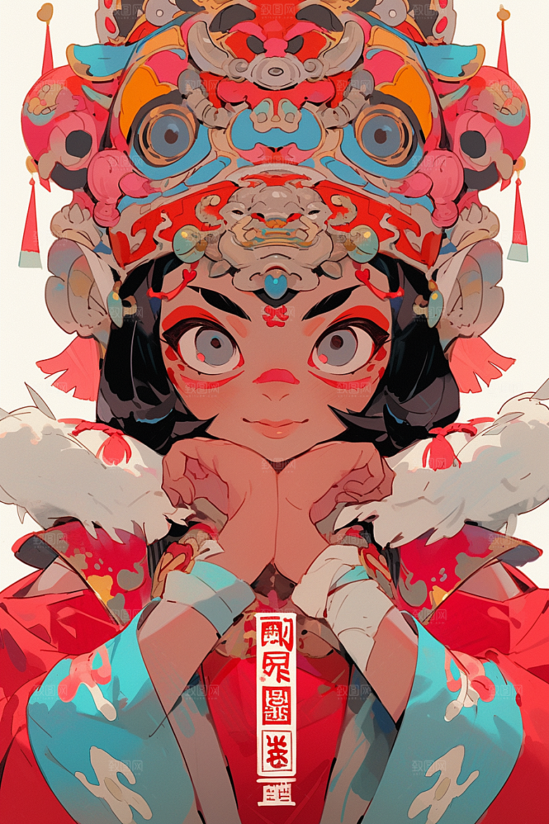 京剧女孩国潮中式插画