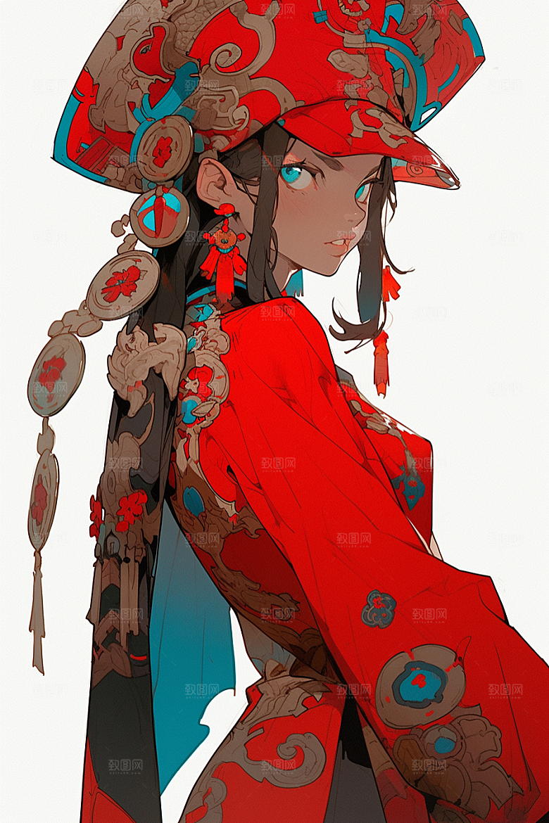 京剧女孩扮相中式插画