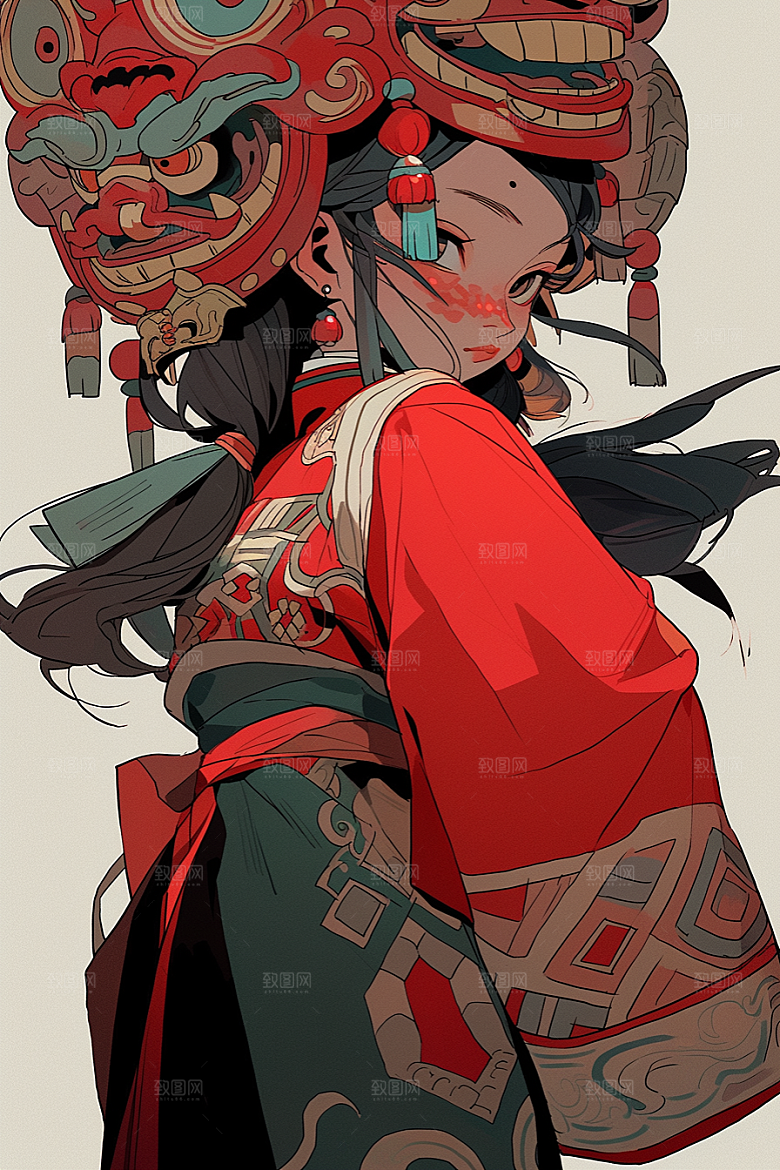 京剧女孩国潮国粹插画