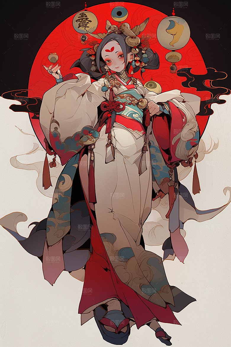 京剧女孩扮相戏剧插画