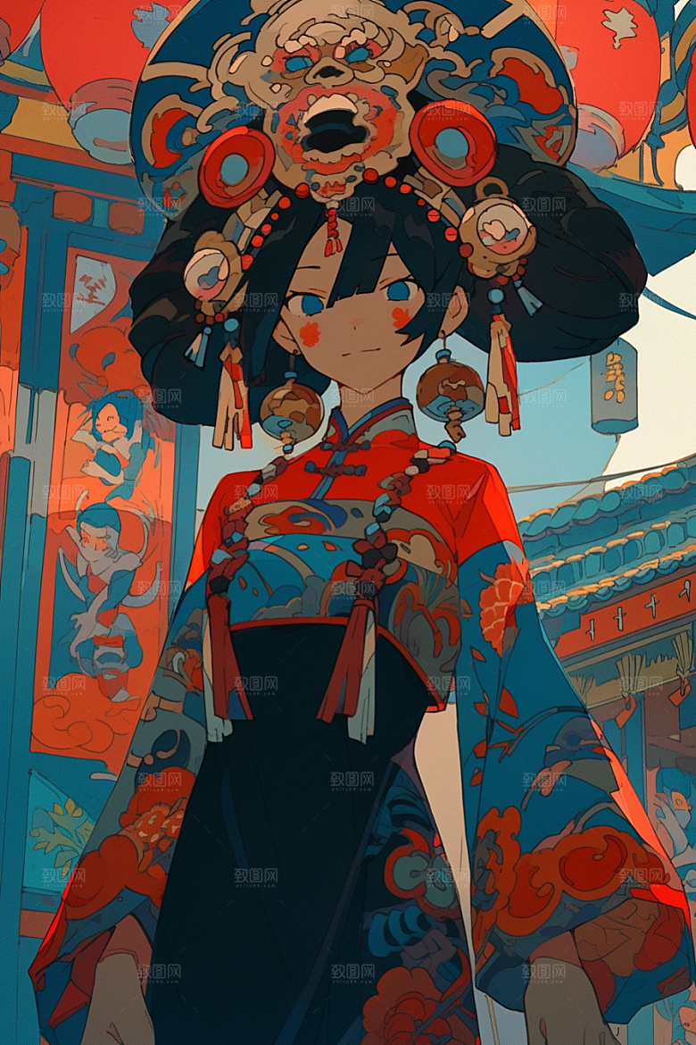 京剧女孩戏剧扮相插画