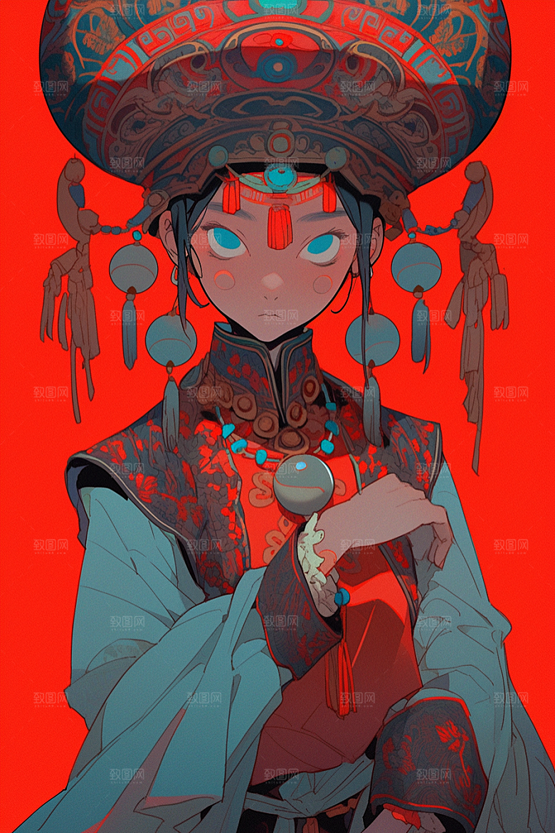 京剧女孩中国风手绘插画