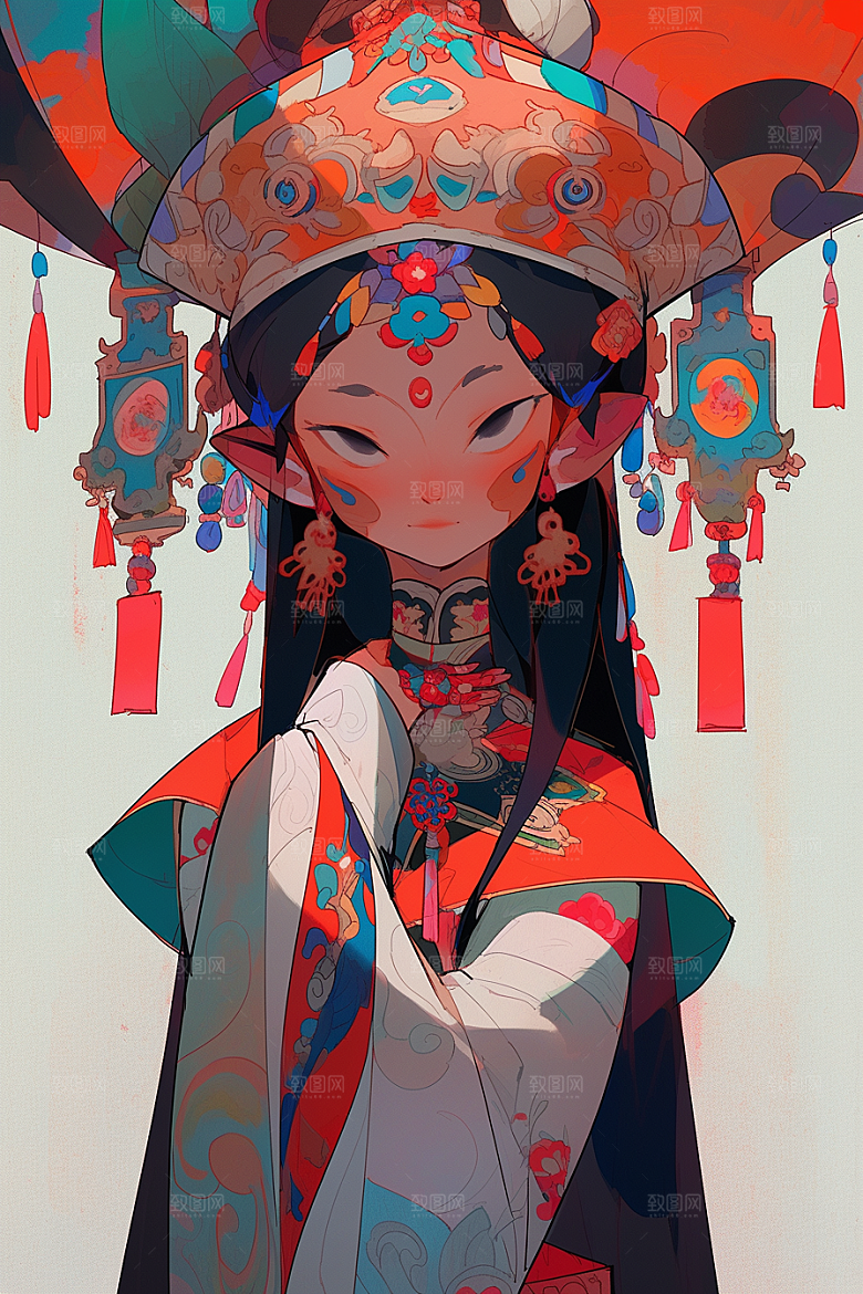京剧女孩国潮国粹插画