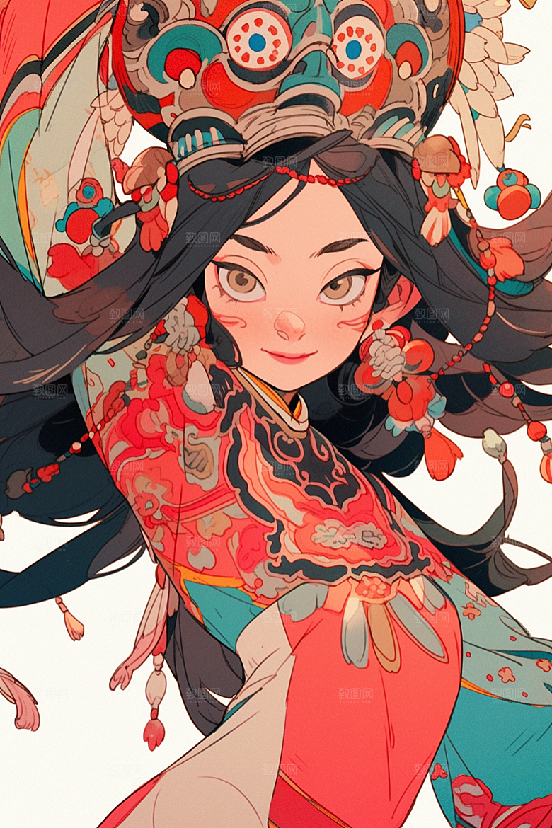 京剧女孩中国风传统风格插画