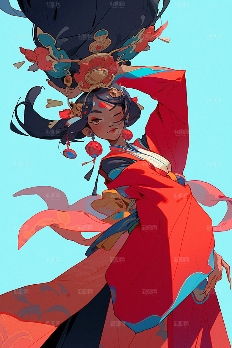 京剧女孩戏剧扮相插画