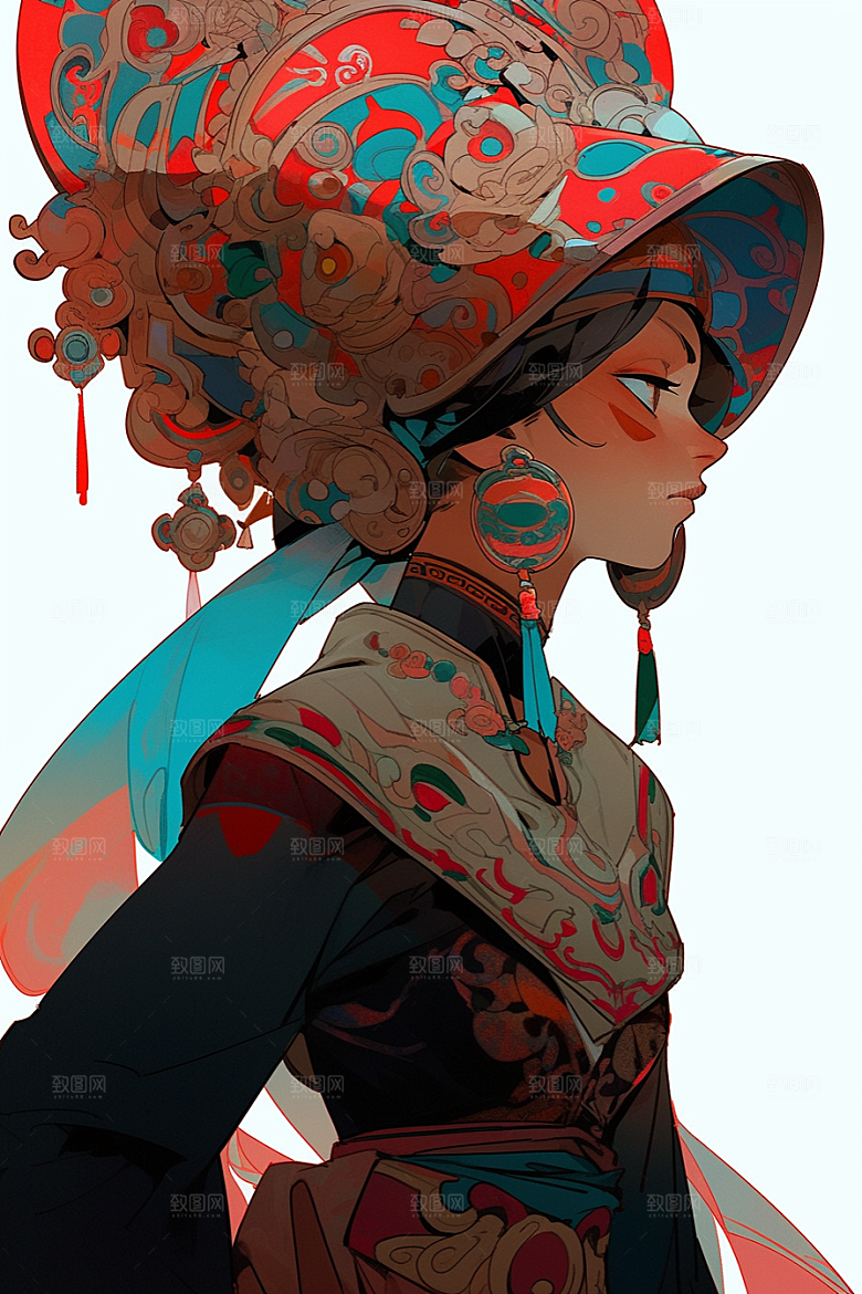京剧女孩中式手绘插画