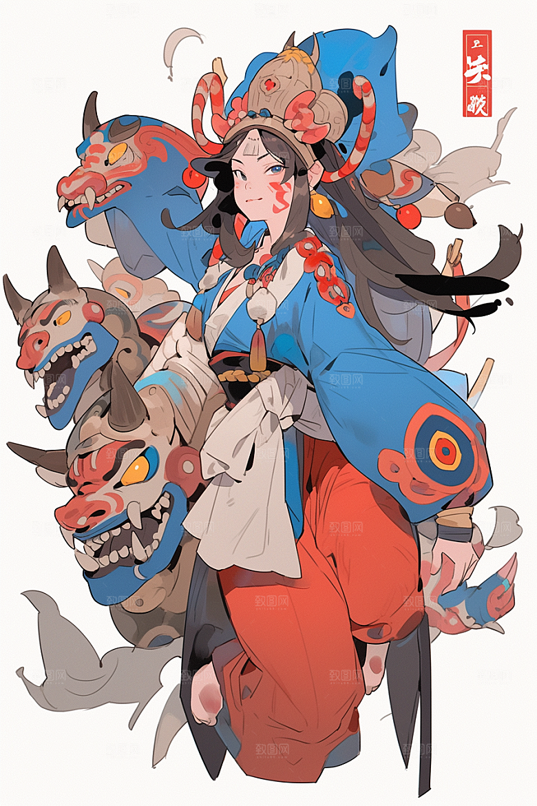 京剧女孩传统风格国潮插画