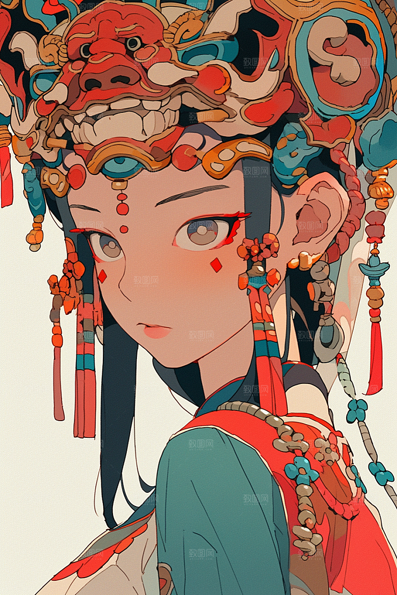 京剧女孩中国风传统风格插画