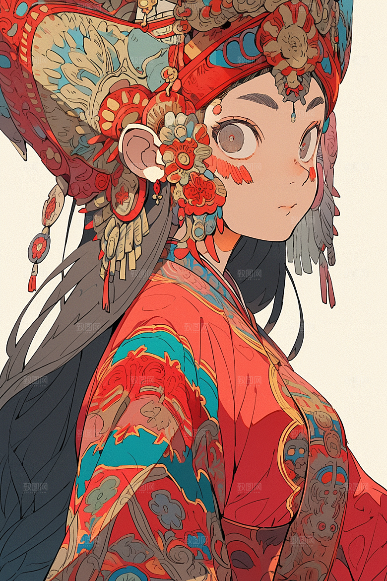 京剧女孩中式国潮插画