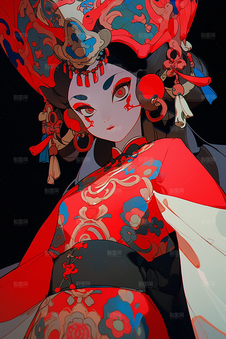 京剧女孩中式中国风插画