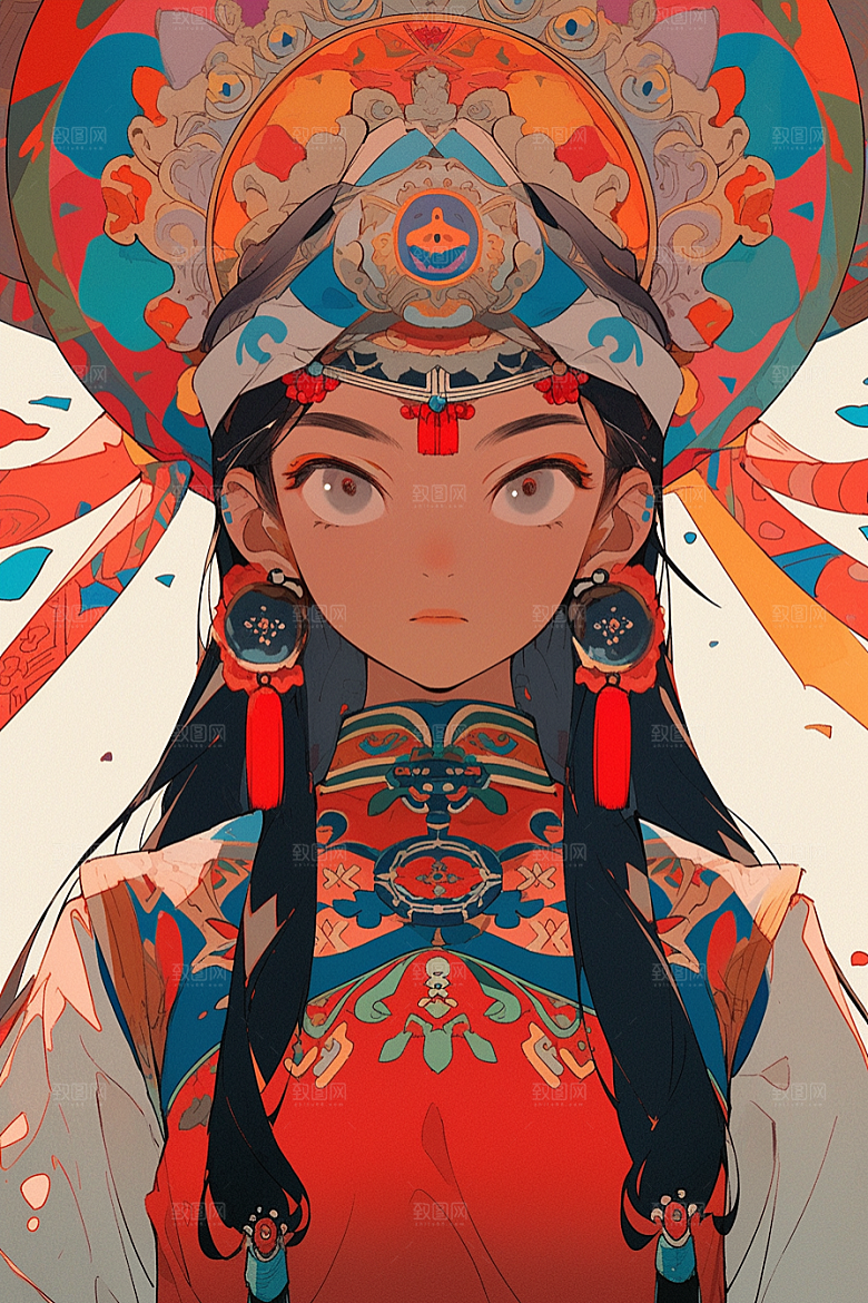 京剧女孩中式国潮插画