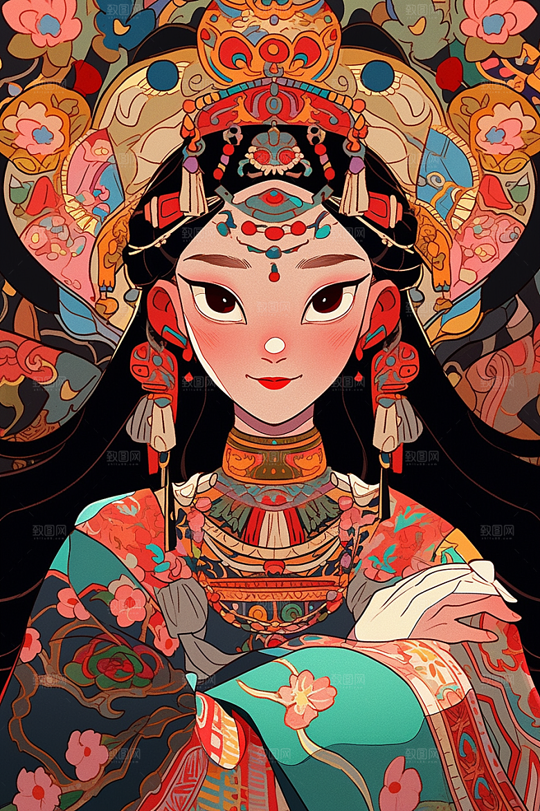 京剧女孩扮相国潮插画