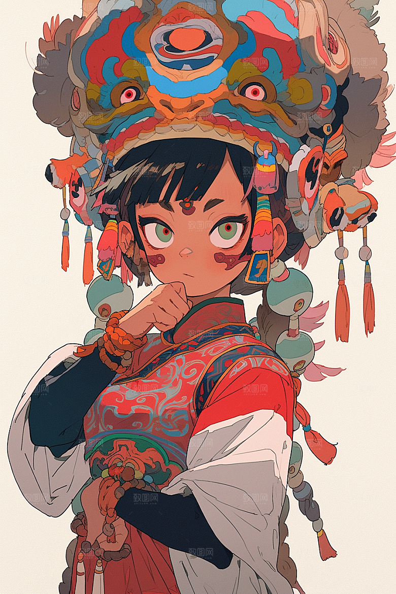 京剧女孩中式中国风插画