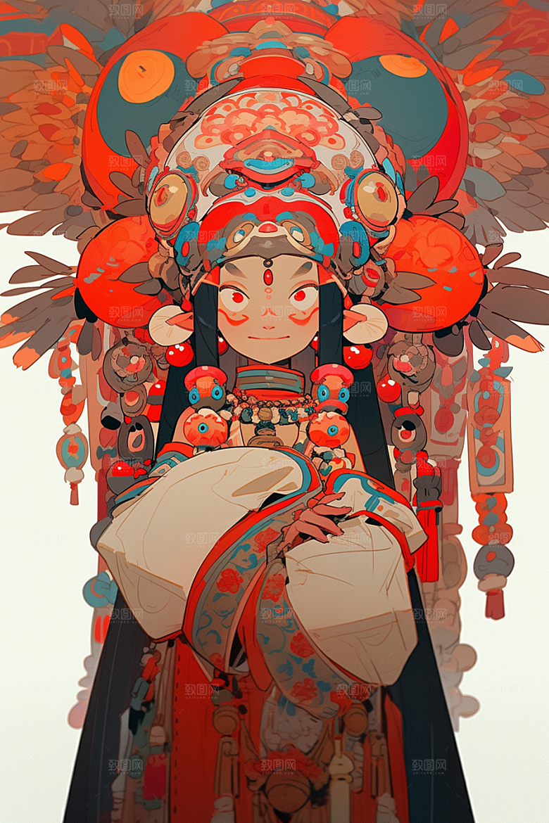 京剧女孩传统风格戏曲插画