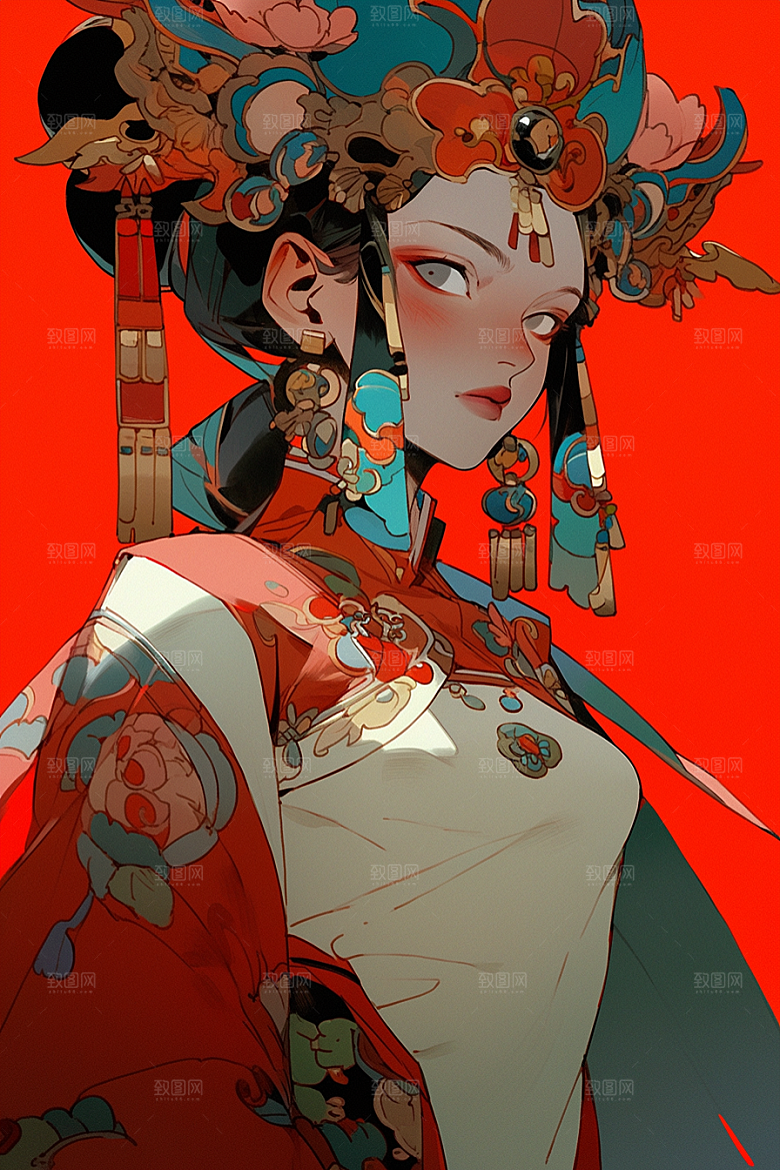 京剧女孩戏曲扮相插画