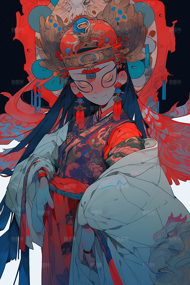 京剧女孩戏曲国潮插画