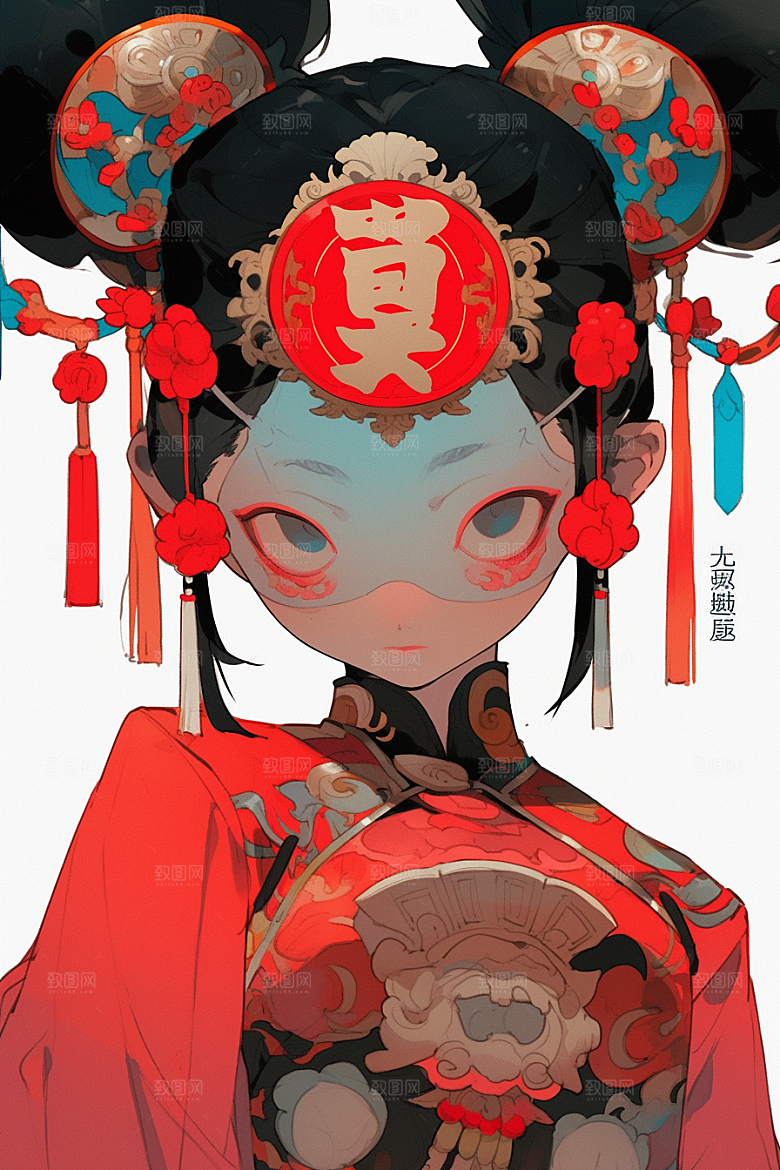 京剧女孩戏剧国潮插画