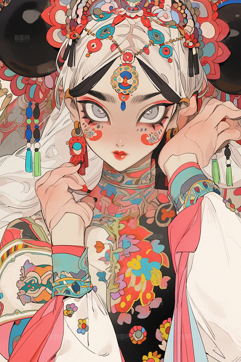 京剧女孩扮相中式插画
