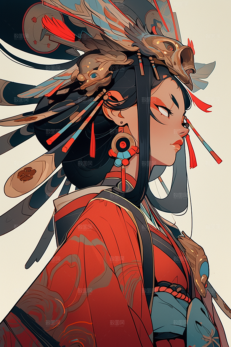 京剧女孩扮相传统风格插画