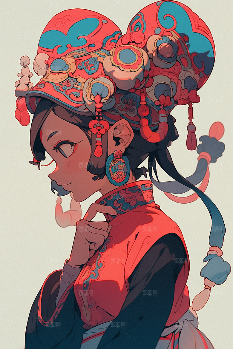 京剧女孩中国风手绘插画