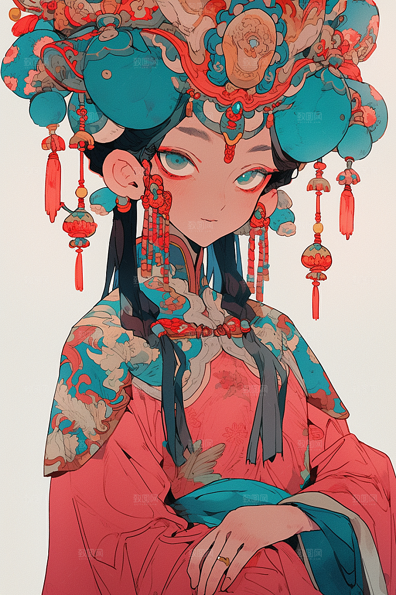 京剧女孩国粹中式插画