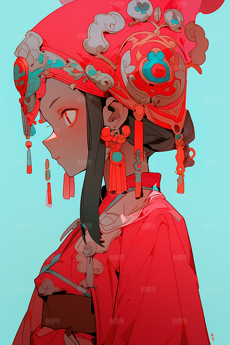 京剧女孩中式国潮插画