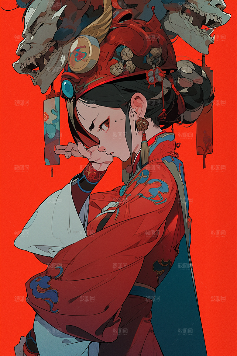 京剧女孩中国风扮相插画