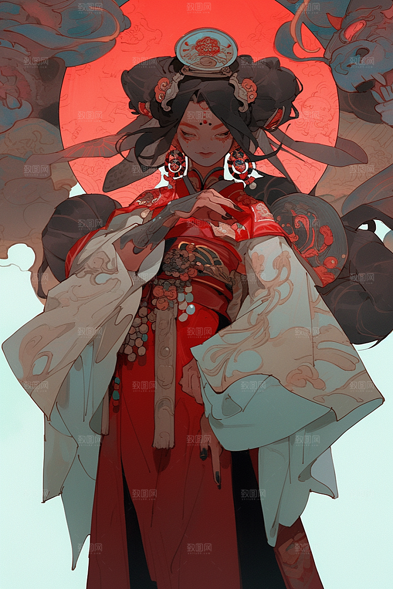 京剧女孩国粹扮相插画
