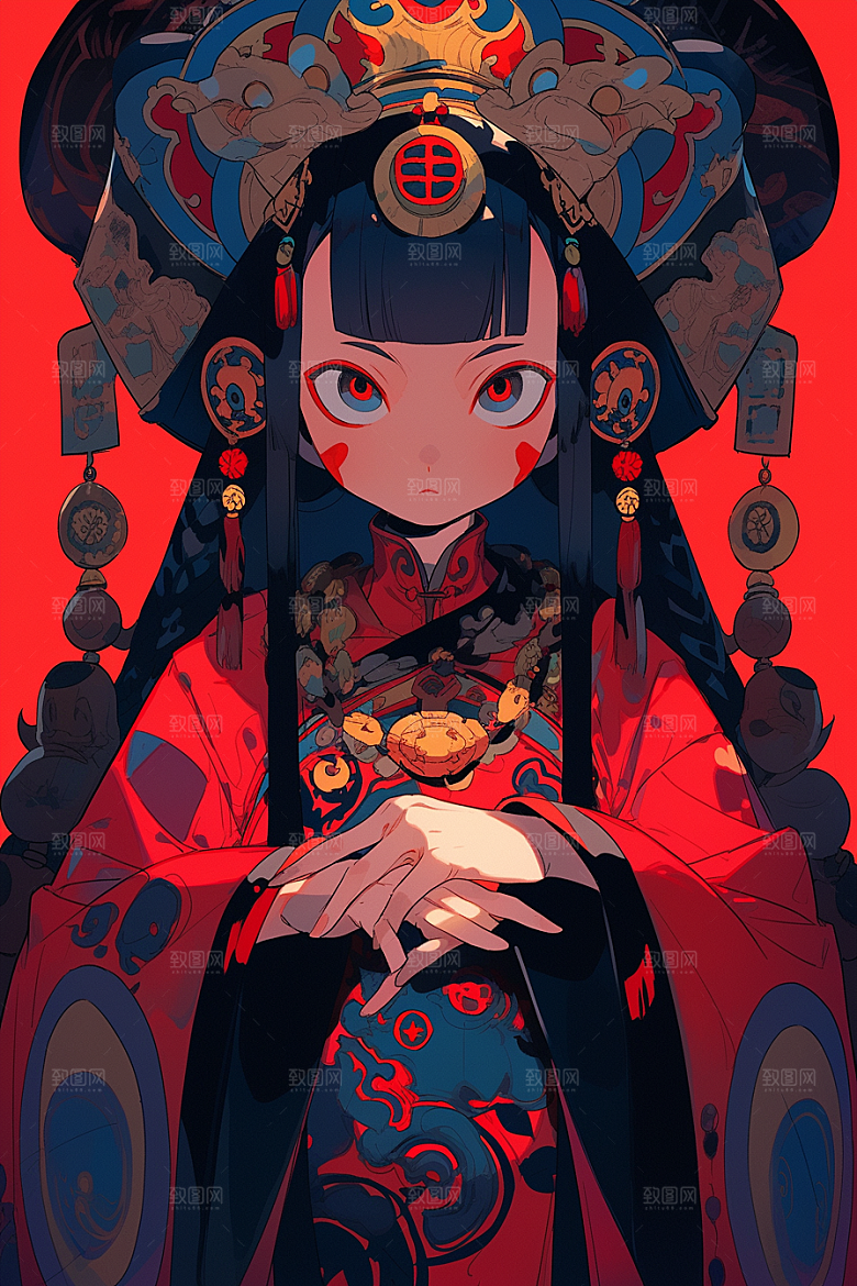京剧女孩中式国潮插画