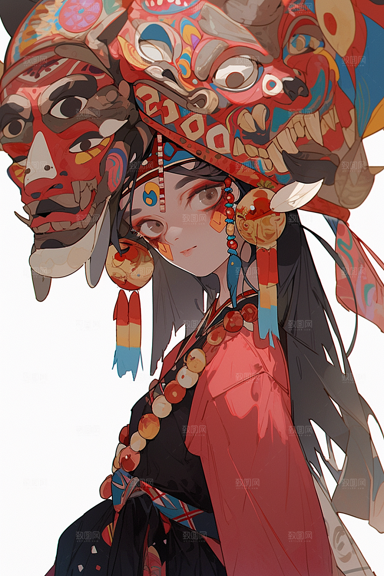 京剧女孩手绘扮相插画