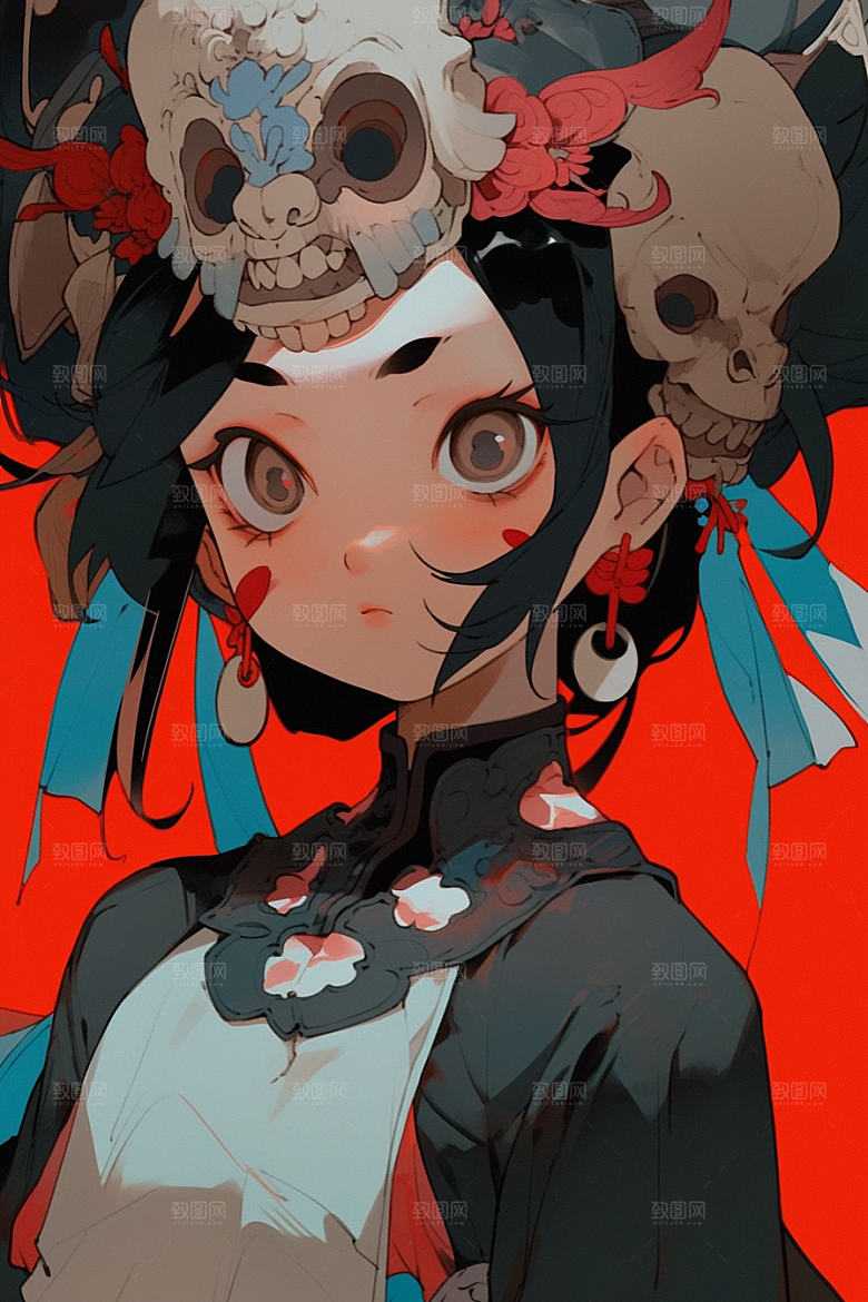 京剧女孩中国风扮相插画