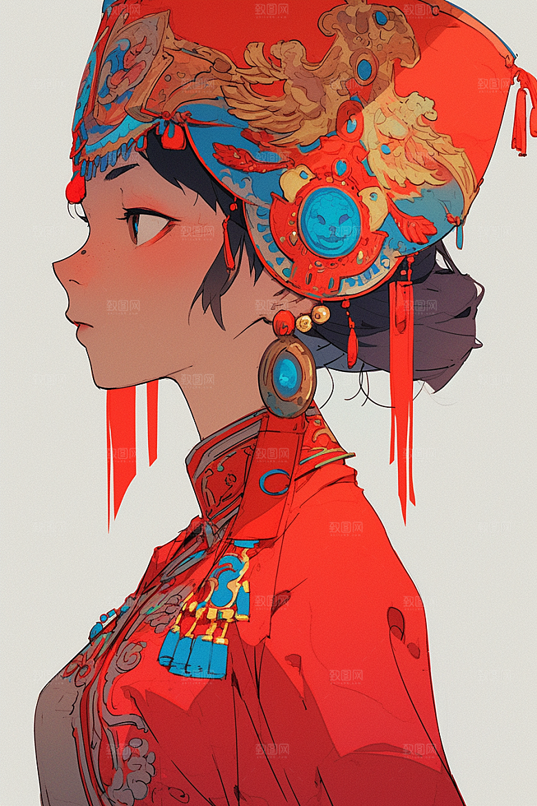 京剧女孩中国风扮相插画