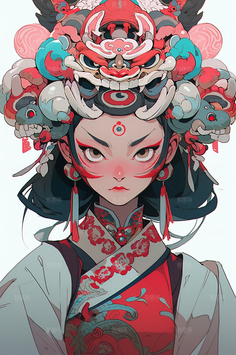 京剧女孩传统风格中式插画