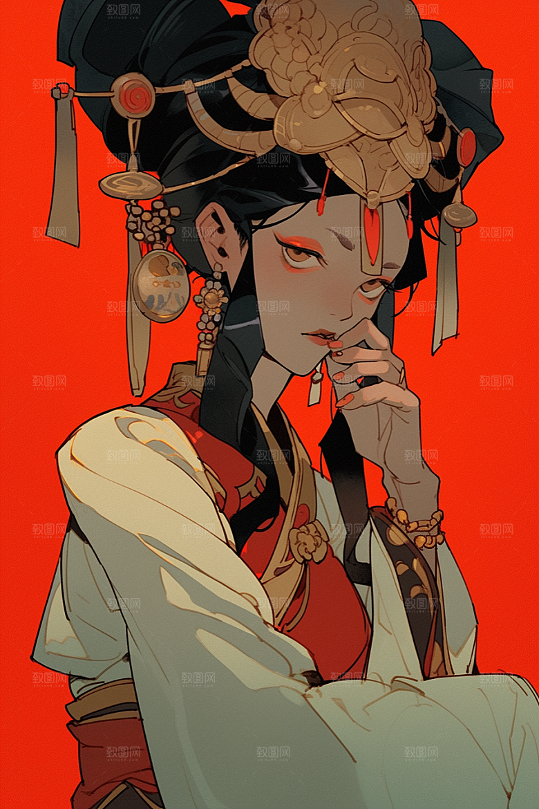 京剧女孩中式手绘插画