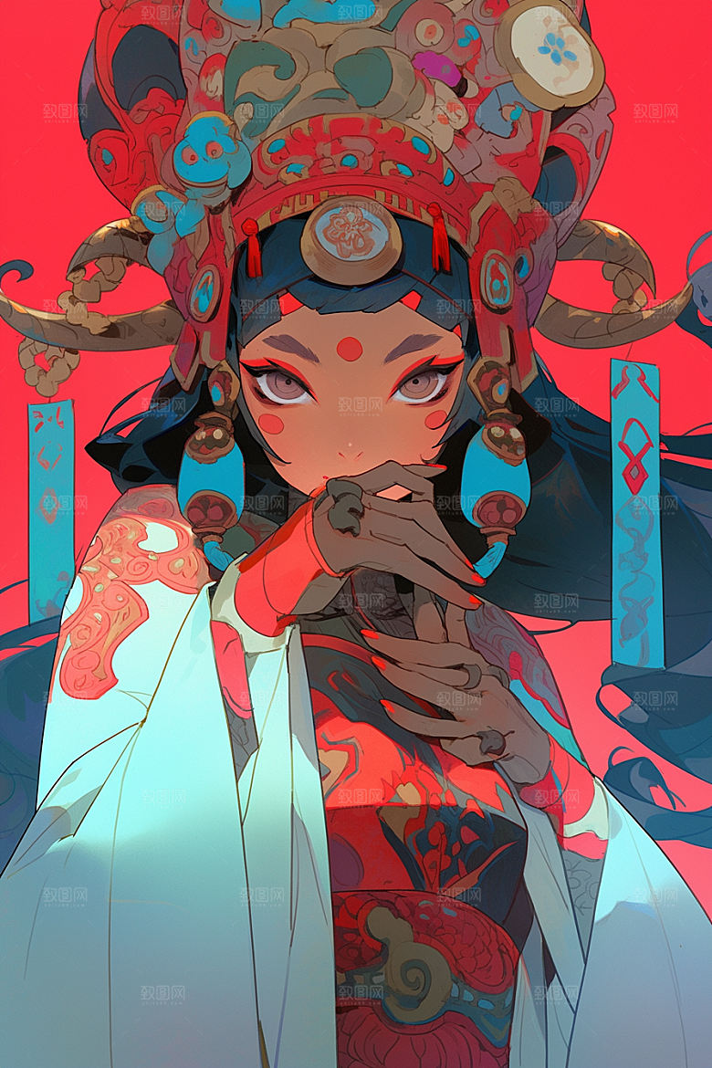 京剧女孩手绘国潮插画