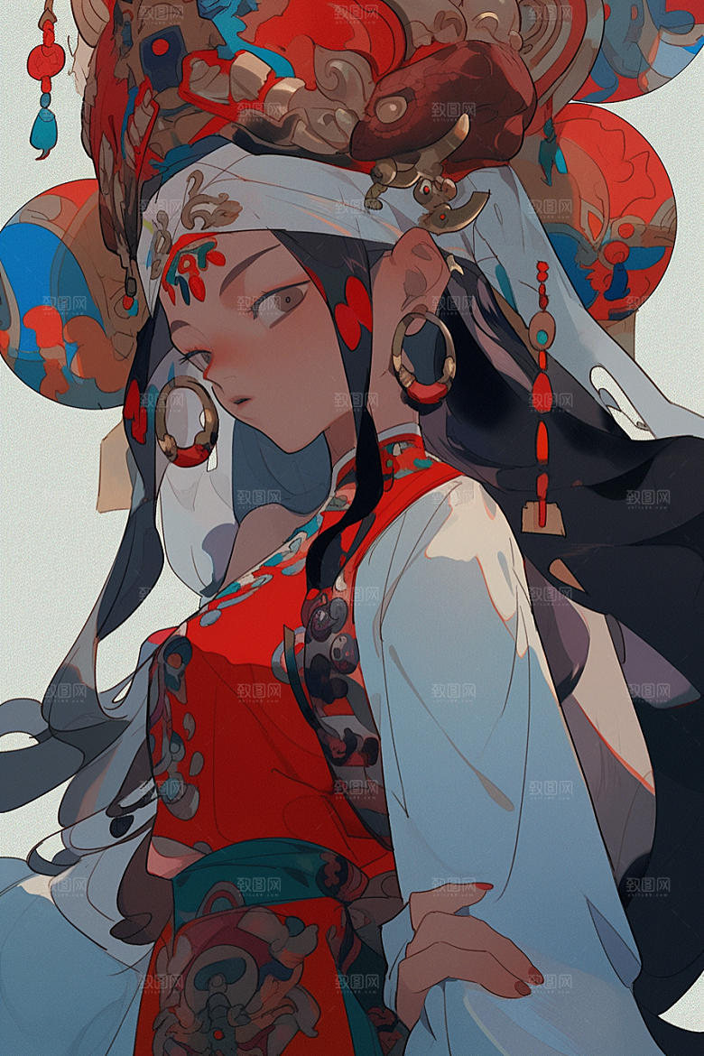 京剧女孩手绘戏曲插画