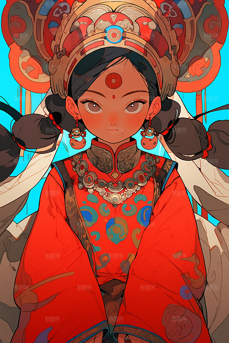 京剧女孩国粹手绘插画