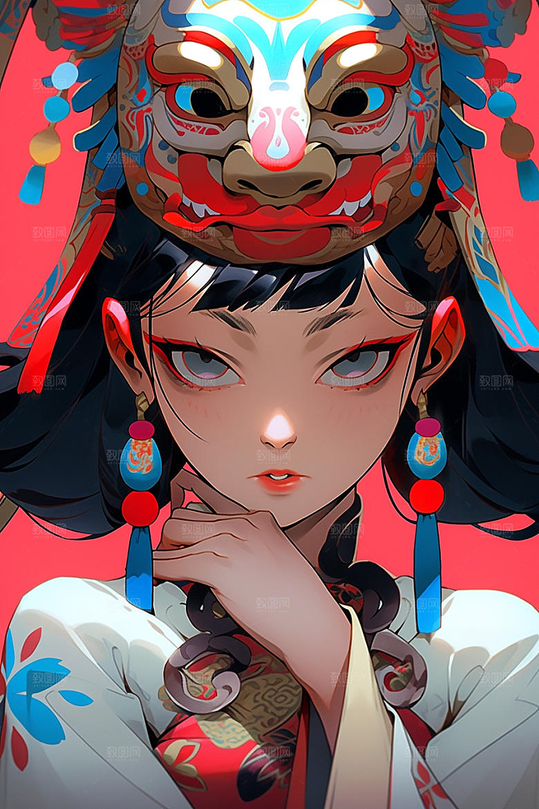 京剧女孩中式扮相插画