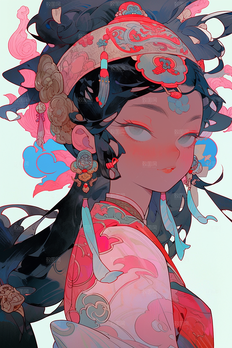 京剧女孩国潮手绘插画