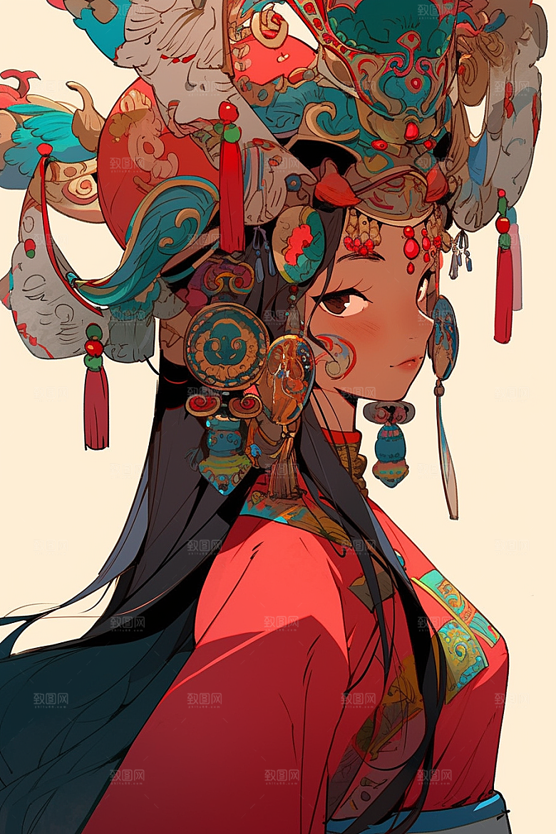 京剧女孩国潮中国风插画