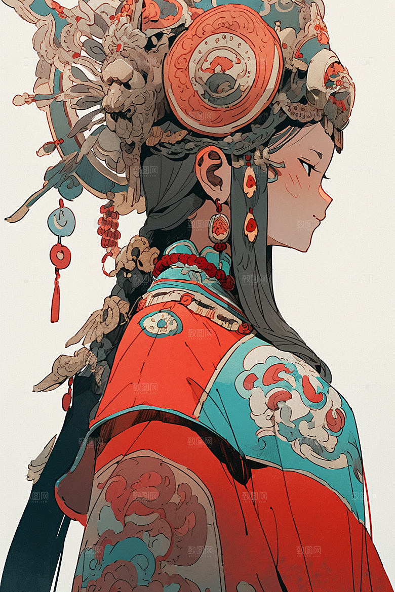 京剧女孩国潮中式插画